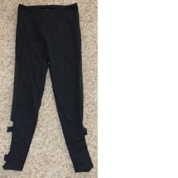 Womens Victorias Secret Leggings Medium Sport VSX Black Strappy Workout Pants - Picture 1 of 5